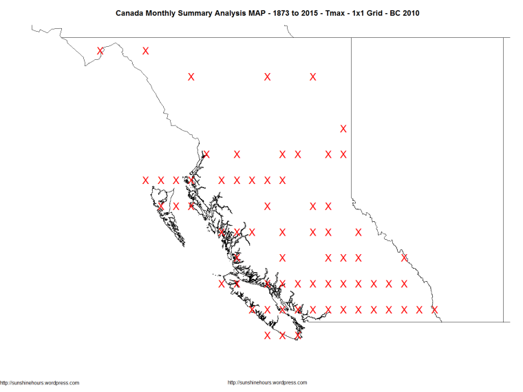 Canada Monthly Summary Analysis MAP - 1873 to 2015 - Tmax - 1x1 Grid - BC 2010